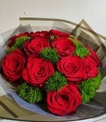 Red Rose Bouquet with Chine Pompon